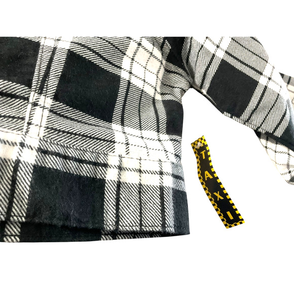 NWT Taxi Jacket Womens XL Black White Plaid Cropped Long Sleeve Flannel - Picture 7 of 9